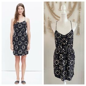Madewell Starview Batik Grid silk cami mini dress black cream summer resort 8